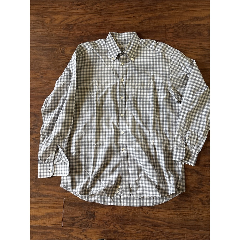 Vintage Ermenegildo Check Shirt Mens 42 1/2 Gray/Cream 100% Brushed Cotton